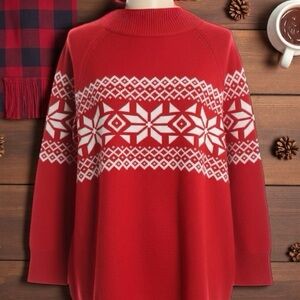 Talbots Mockneck Sweater 2X Plus Fair Isle Red w/ White Winter Festive NWT